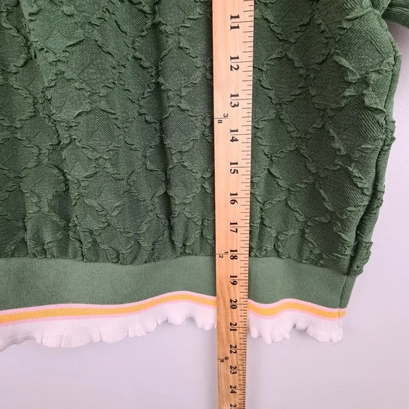 Fab'rik Green Textured Puff Sleeve Ruffle Hem Top Small Womens Preppy blouse - Picture 5 of 6